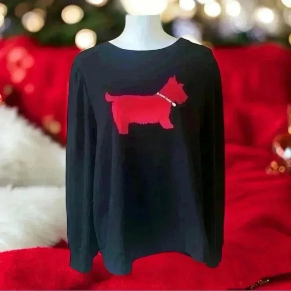 Charter Club Vintage Scottie embellished Swiss Terry sweatshirt. XXL Black/Red - Picture 3 of 12
